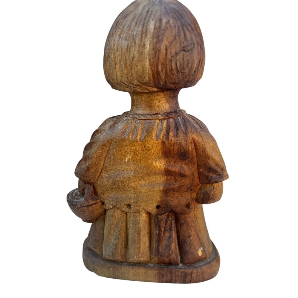 Hand-Carved Solid Wood Figurine Of A Choir Boy Singing Holding Basket - Picture 3 of 10